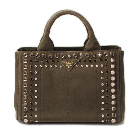 borsa prada b2439o|Prada Tote Bag B2439O Canapa Militare Green Studs Good .